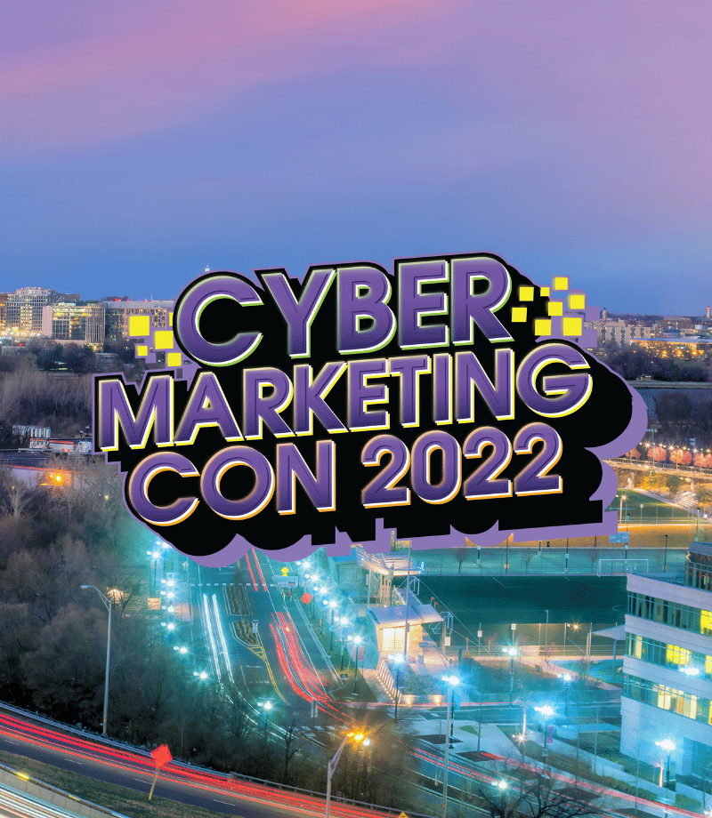 CyberMarketingCon2022 logo on top of a background of DC at night
